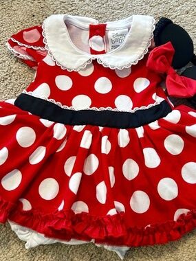Disney Polka Dot Minnie Mouse Dress with Headband Ears Size 6-9 months NWT